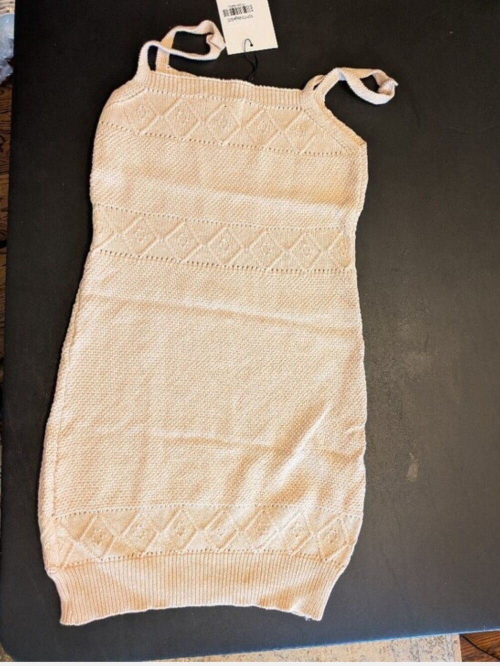 Hello Molly Cream Cable Knit Spaghetti Strap Dress with Textured Detail